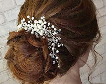 Pearl wedding hair comb, bridal comb, Bride Pearl Hair Comb Headwear, hair comb for wedding, Crystal Bridal Hair Comb, bridal hair piece