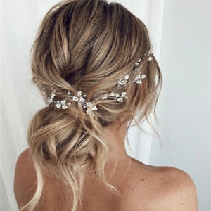 Bridal hair vine babys breath Bridal hair piece crystal Bridal hair vine crystal bridal headpiece silver Wedding hair piece babys breath image 1