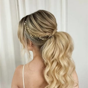 Bridal hair piece pearl Bridal hair vine pearl bridal headpiece gold Wedding hair piece pearl Wedding hair vine pearl headband boho image 6