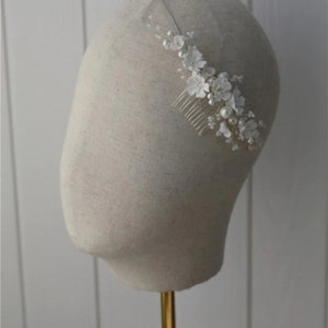 White Porcelain Flower & Pearls Bridal Comb Hair Piece Handmade Womens wedding Jewelry,bride Headdress,bridesmaid headgear, Gift image 8
