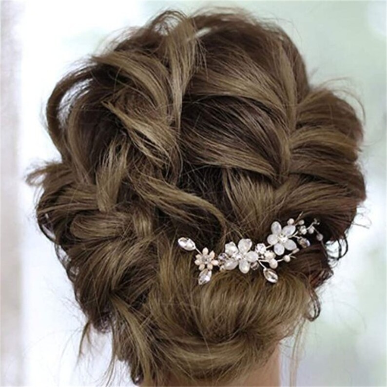 Wedding hairstyle,crystal flower hair fork,Bridal Hair Piece,crystal tiara,Wedding Handmade headgear,Boho Vintage Wedding Hair Accessory image 3