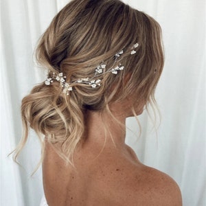 Bridal hair vine babys breath Bridal hair piece crystal Bridal hair vine crystal bridal headpiece silver Wedding hair piece babys breath image 4