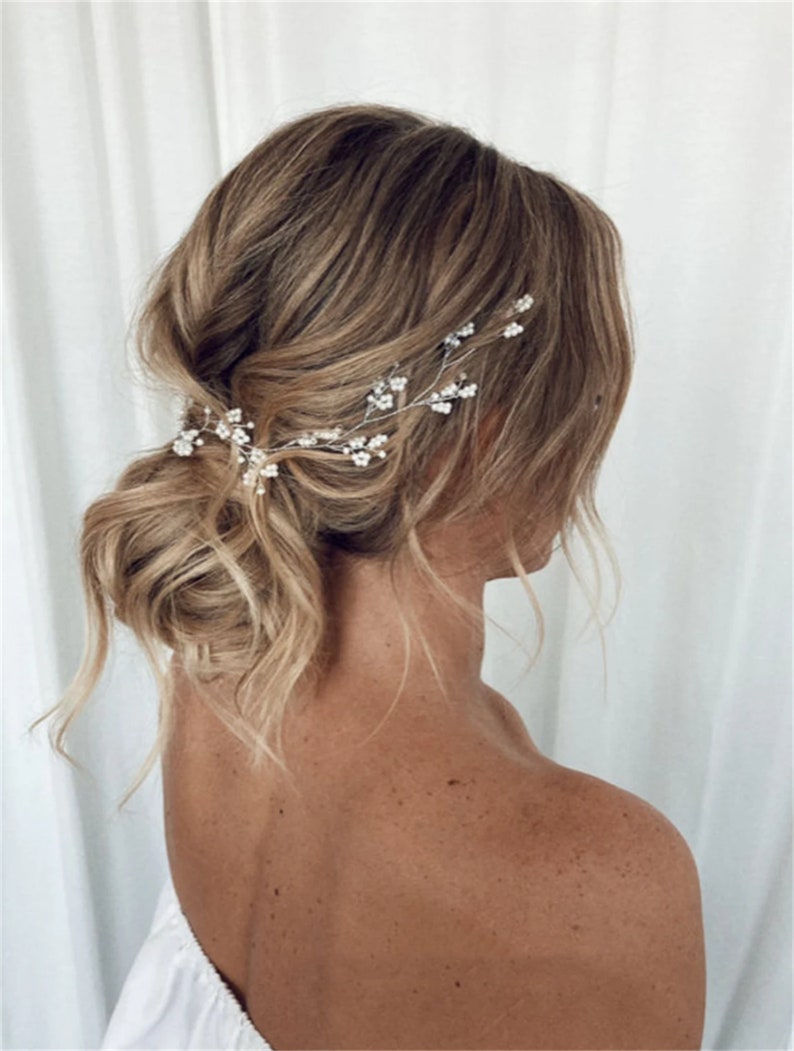 Bridal hair vine babys breath Bridal hair piece crystal Bridal hair vine crystal bridal headpiece silver Wedding hair piece babys breath image 4