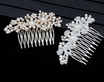 Crystal and Pearl Hair Comb for Wedding, Decorative Silver Wedding Hair Comb, Wedding Day Hair Comb, Silver Bridal Hair Comb, Hair Jewelry