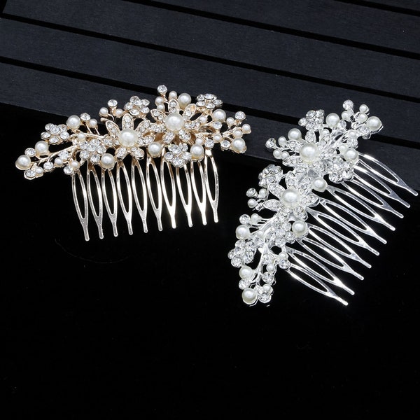 Crystal and Pearl Hair Comb for Wedding, Decorative Silver Wedding Hair Comb, Wedding Day Hair Comb, Silver Bridal Hair Comb, Hair Jewelry