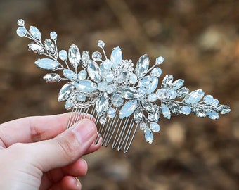 Peine de inserción de peine de pelo hecho a mano, tocado de boda de novia, accesorios para el cabello de boda, pieza de pelo de boda vid de pelo de boda de plata, regalo