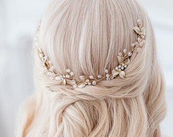 Accessori per capelli da sposa, Accessori per capelli a pettine d'oro fatti a mano, Pettini per capelli ricci, Pettini per capelli copricapo da sposa di perle, Regalo, Gioielli da sposa