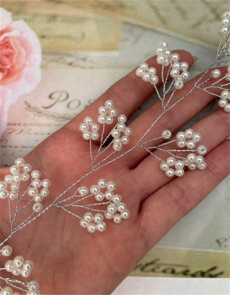 Bridal hair vine babys breath Bridal hair piece crystal Bridal hair vine crystal bridal headpiece silver Wedding hair piece babys breath Bild 7