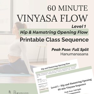 60-Min Hip Opening Yoga Flow | Full Split (Hanumanasana) Sequence | Class Plan | Printable PDF