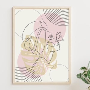 30 minimaliste nordique couleur terre neutre décor moderne paysage feuille de palmier soleil fille ligne art mural toile peinture affiches impressions sur demande