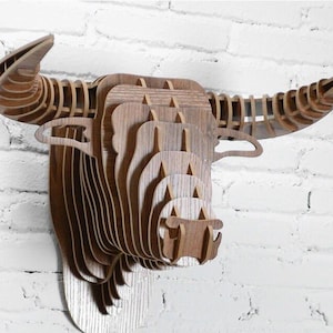 Laser Cut Bull Head Wall Decor 3D Animal Head 4.10mm SVG, DXF, CDR