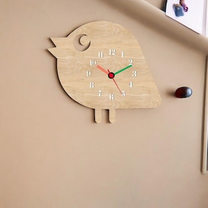 Laser geschnitten niedliche Cartoon Vogel Wanduhr für Kinderzimmer Vektor 3mm SVG, DXF, CDR
