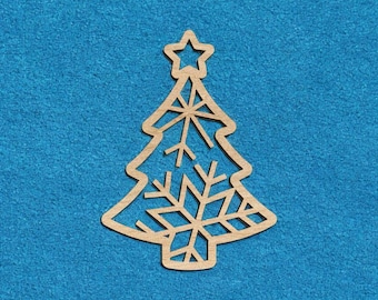 Laser Cut Star Christmas Tree with Snowflake Ornament SVG, DXF, CDR
