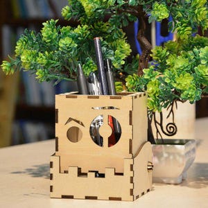 Laser Cut Cool Pen Holder for Desk Vector 3mm SVG, DXF, CDR