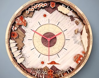 Laser Cut Layered Wooden Wall Clock CDR, SVG File