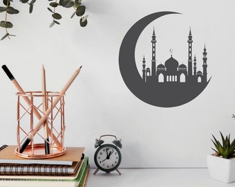 Laser Cut Crescent Moon With Mosque CDR File