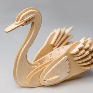Quebra-cabeça de madeira 3D em miniatura Swan cortado a laser 3mm arquivo SVG, DXF, CDR
