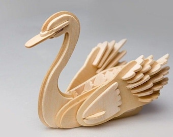 Miniature Swan 3D Wooden Puzzle Laser Cut 3mm File SVG, DXF, CDR