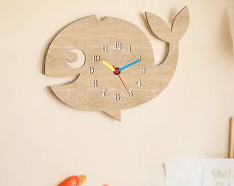 Laser Cut Whale Wall Clock for Kids Room Vector 3mm SVG, DXF, CDR