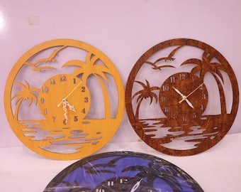 Laser Cut Wood Beach Wall Clock CDR, DXF, SVG, Ai, pdf