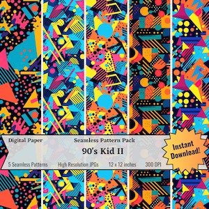 90s Kid Digital Paper, Seamless 90s Patterns, Colorful Abstract 90s Patterns, 1990s Patterns, Saved by the Patterns, 90s Wallpaper