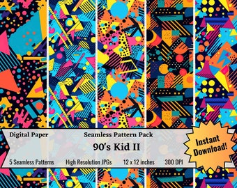 90s Kid Digital Paper, Seamless 90s Patterns, Colorful Abstract 90s Patterns, 1990s Patterns, Saved by the Patterns, 90s Wallpaper