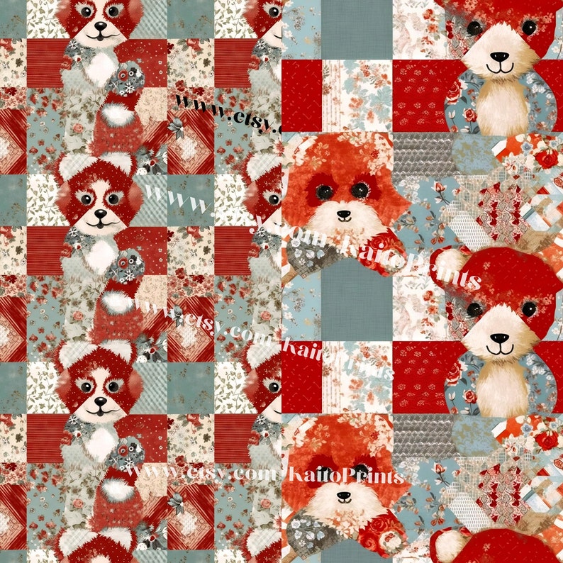Red Panda Patchwork Digital Paper Patchwork Red Pandas Etsy