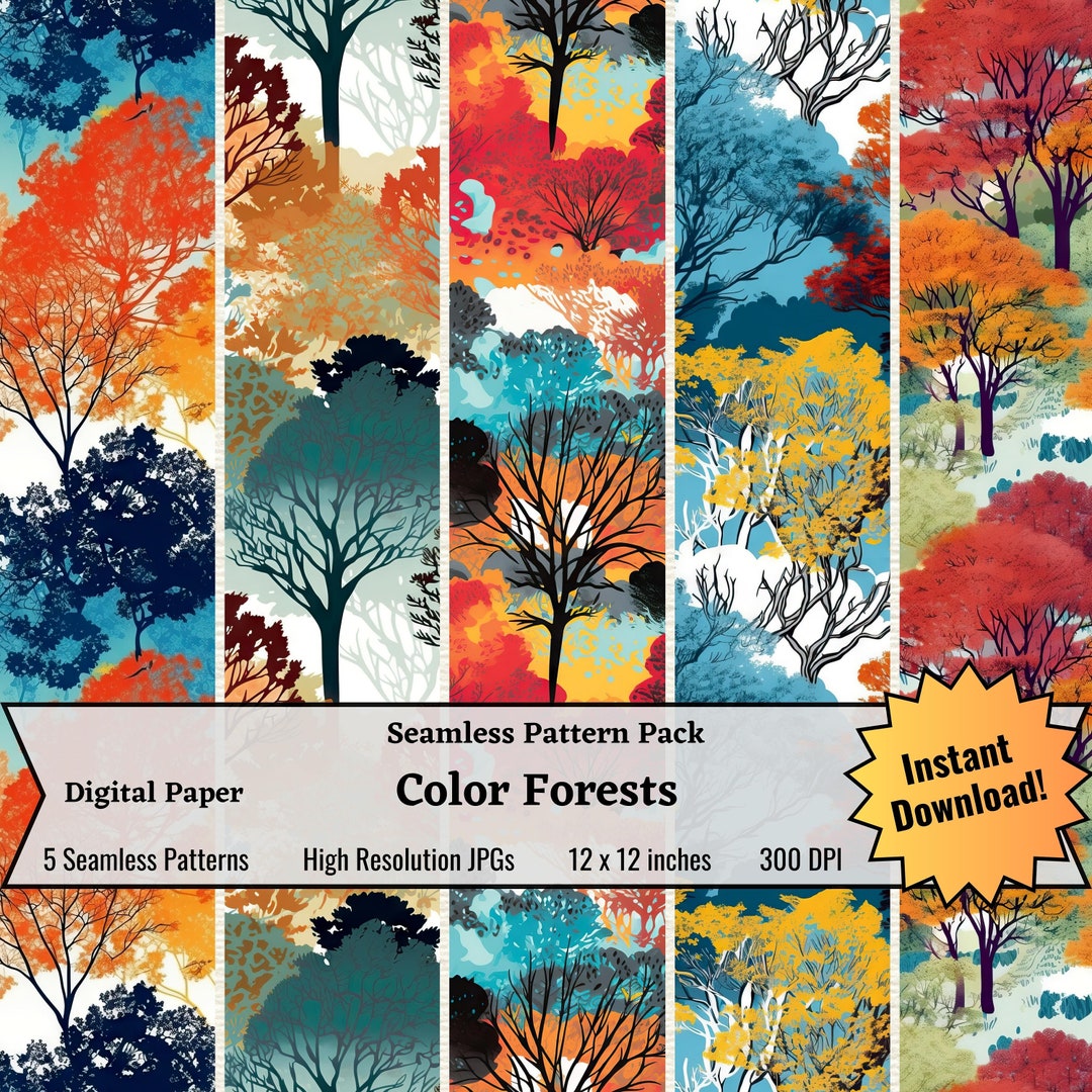 Color Forests Patterns, Pop Art Forest Patterns, Vivid Woods Patterns ...