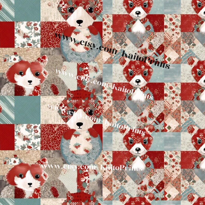 Red Panda Patchwork Digital Paper Patchwork Red Pandas Etsy
