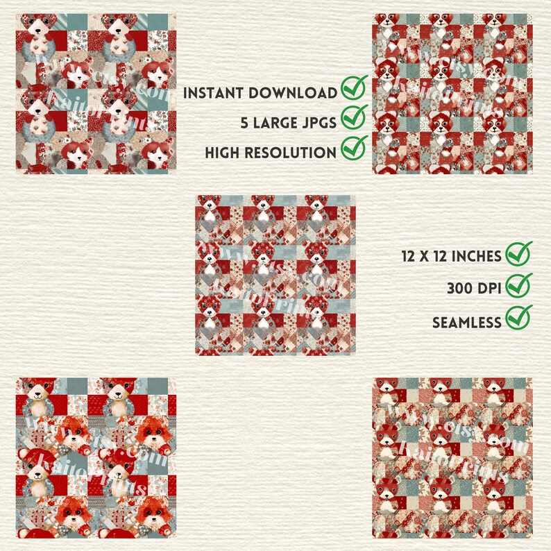 Red Panda Patchwork Digital Paper Patchwork Red Pandas Etsy