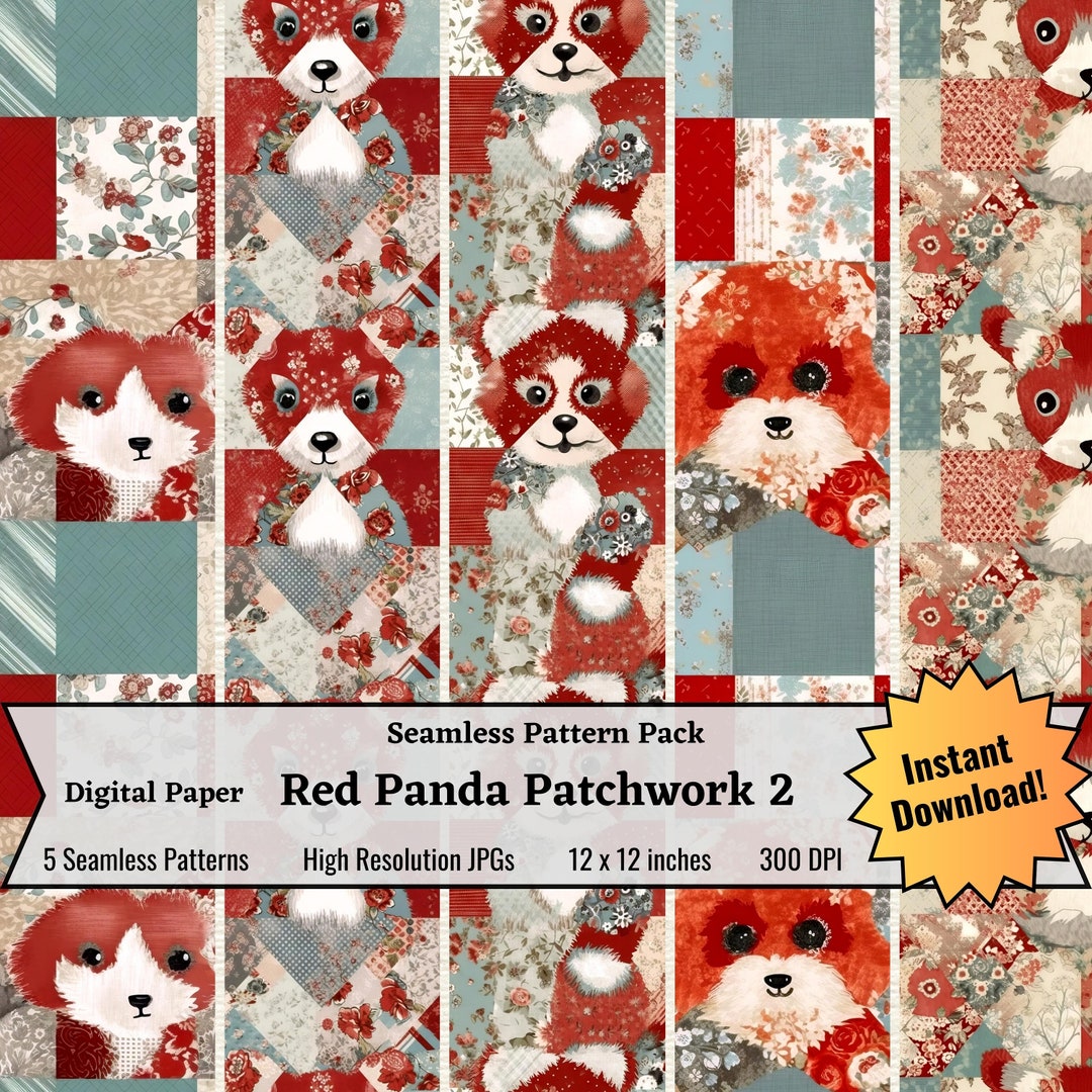 Red Panda Patchwork Digital Paper Patchwork Red Pandas Etsy