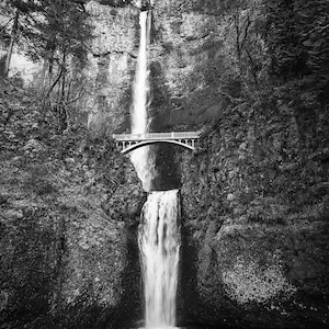 Multnomah Falls, Oregon Coast-Black and White