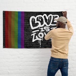 LOVE is LOVE Rainbow Flag, Gay Pride, Pride Festival, LGBTQ Banner, Parade Flag, Pride Clothing, London Pride, Festival Wear, Pride Event,