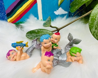 Vintage 1992 Magic Diaper Baby Merbabies Mermaid Figures Galoob Bundle ( Set of 5 )
