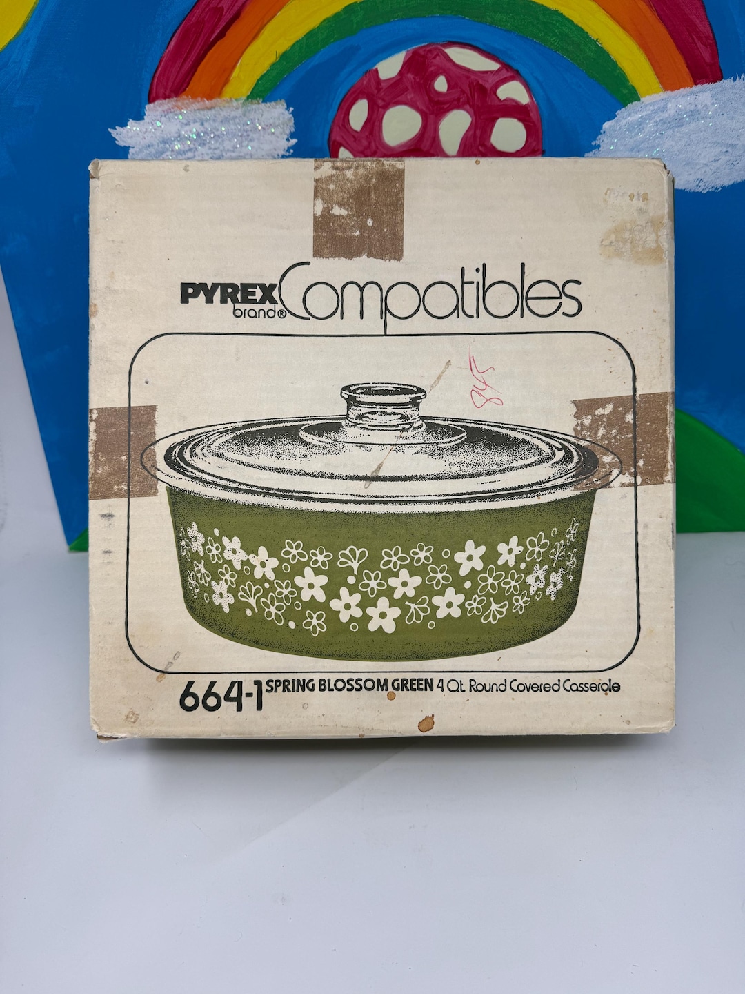 Vintage Pyrex Spring Blossom Green Casserole Dish: Big Bertha 4qt