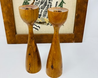 Vintage Teak Wood Candlestick Holders - Set of 2 - Great Condition - Beautiful Danish Teak.