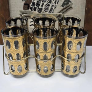 Vintage Culver Pisa Highball Glasses - 22K Gold MCM Barware Set