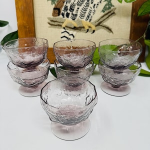Set of 7 Morgantown Amethyst Crinkle Glass Footed DIshes Colorful Textured Glass Glassware