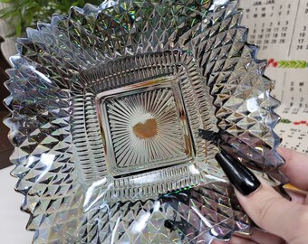 Carnival Glass Candy Dish: Iridescent Gray Indiana Glass Bowl