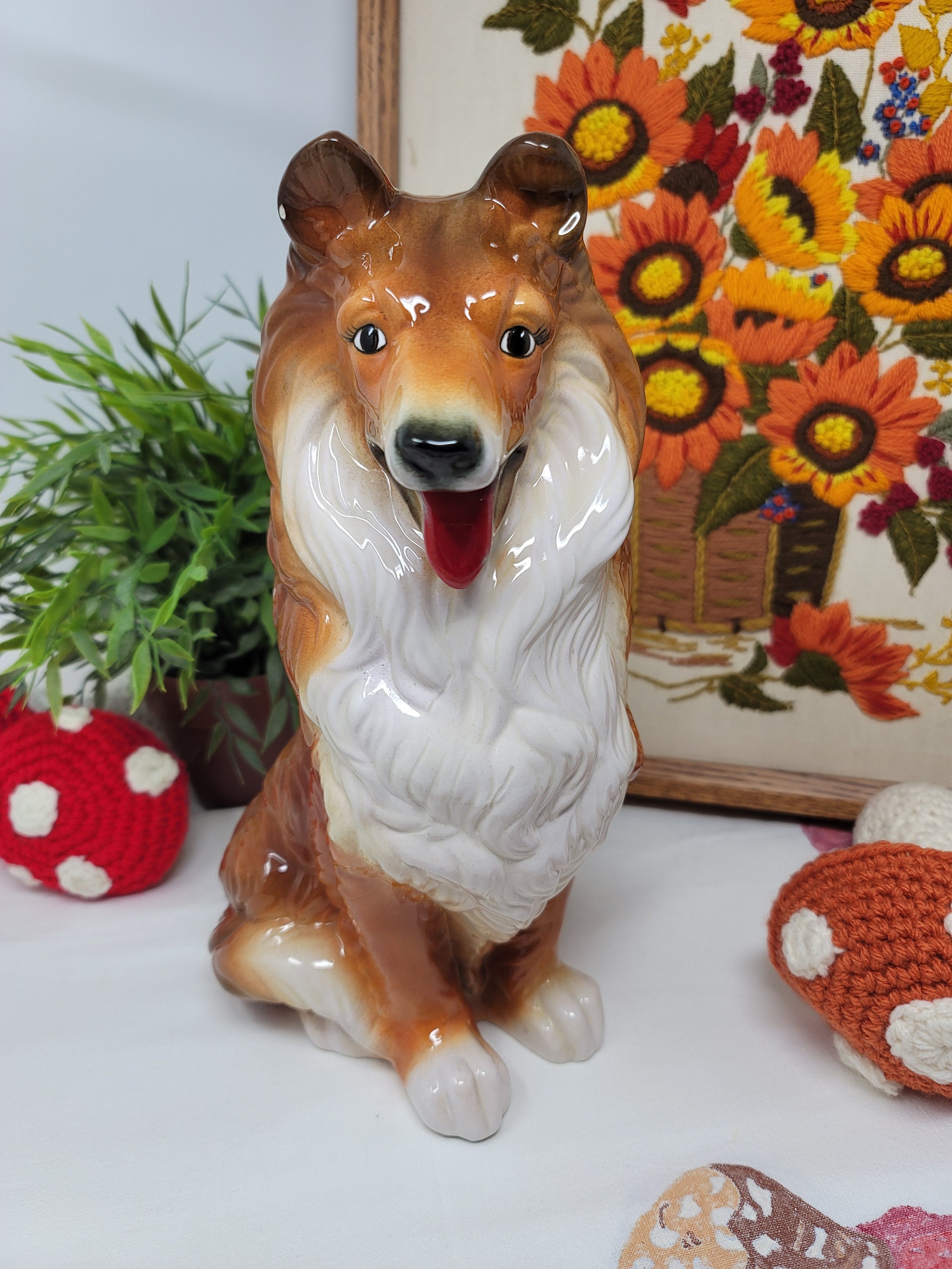 Oversized 1960s Ceramic Collie Lassie Dog Figure