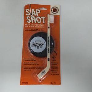 Vintage SLAP SHOT Los Angeles Kings Hockey Stick Toothbrush And Holder Unopened 1980's - Official NHL Licensed Hockey Tooth Brush
