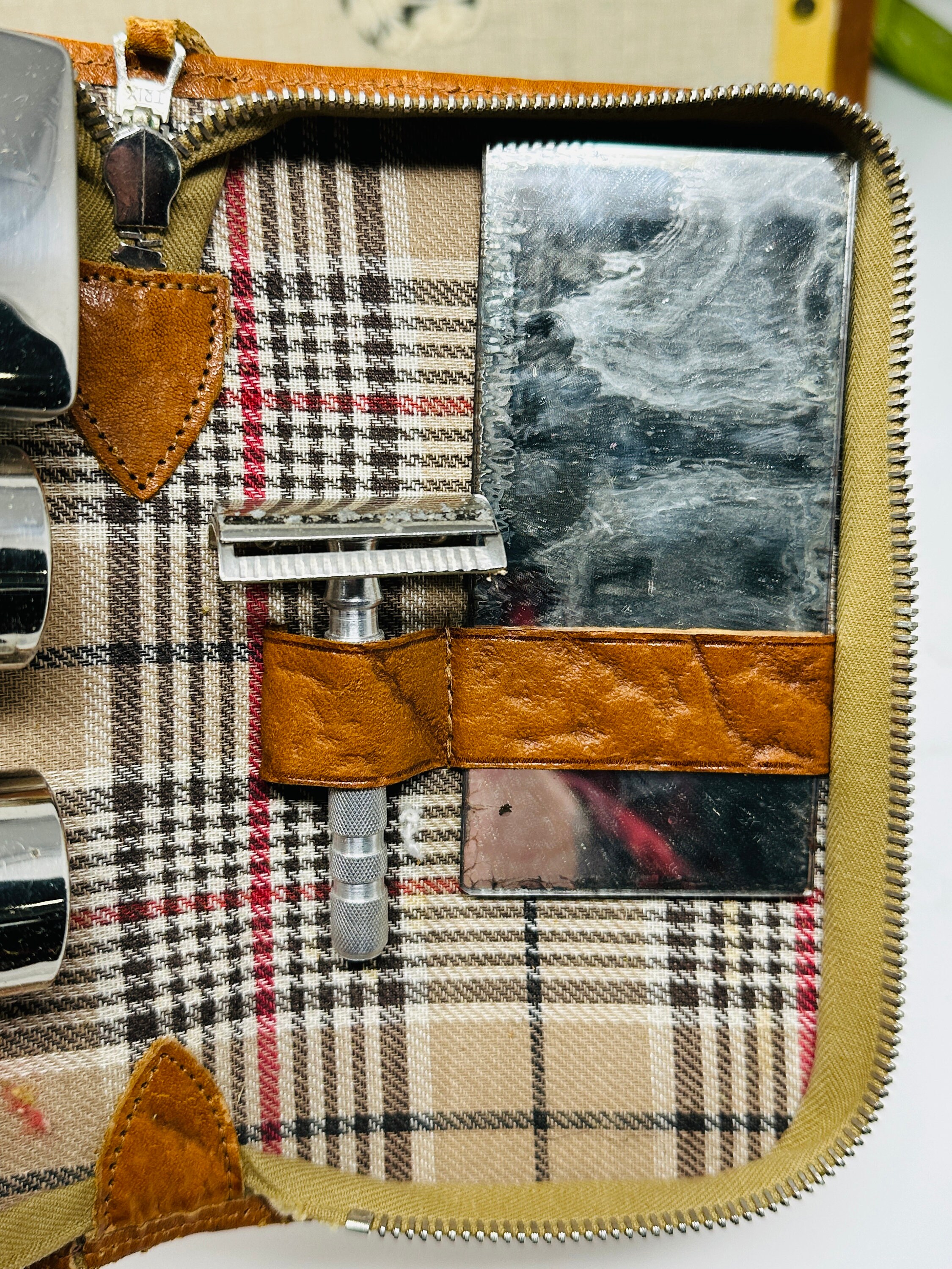 Vintage Shaving Kit in Brown Leather Case Soap Holder Two Etsy