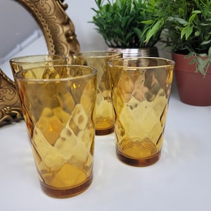 Anchor Hocking Vintage Amber Diamond Flatglass Tumbler Set of 4