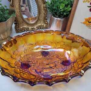 Vintage Indiana Carnival Glass Harvest Amber 12 inch Fruit Bowl