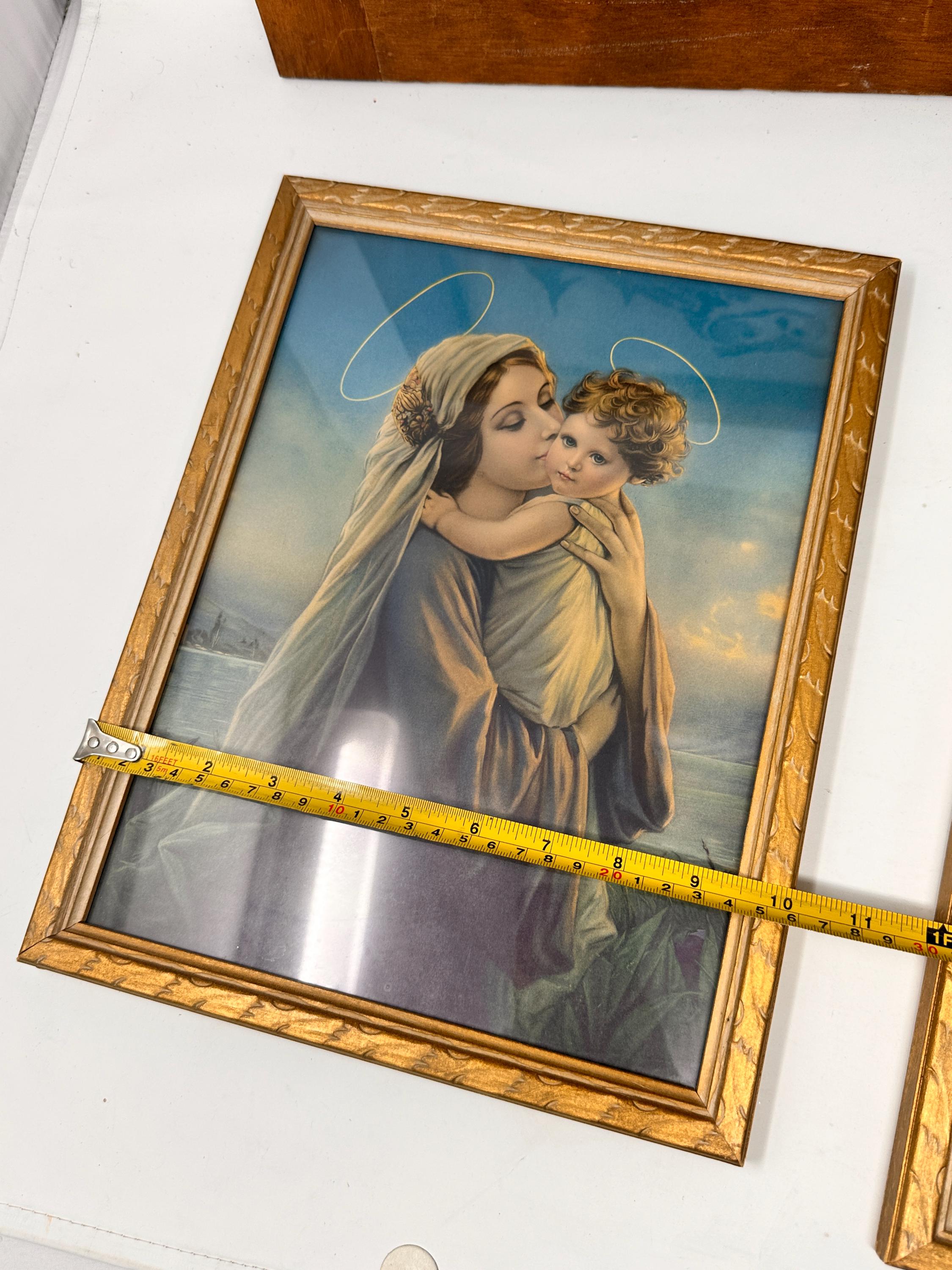 ヴィンテージの額入り宗教画：聖ヨセフと聖母マリア、1940年代の