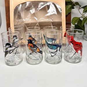 Vintage Anchor Hocking Wild Bird Drink Glasses in Original Box - Bluebird, Cardinal, Chickadee & Oriole - Gift for Birdwatcher /Bird Lovers