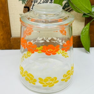 Orange and Yellow Floral Clear Glass Bartlett Collins Cookie Jar