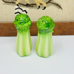 Vintage Celery Shakers - Green - Tall - Matching Salt and Pepper Shakers