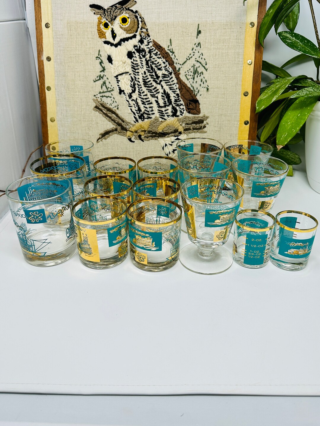 Vintage Libbey Steamboat Glasses Turquoise and Gold 1960's Etsy