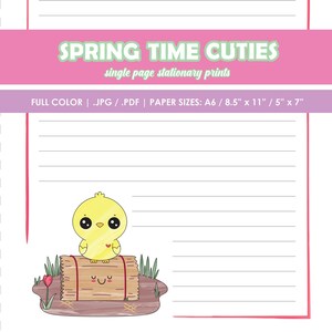 Lente schatjes | Baby Kuiken Kawaii stationaire papieren sjabloon | Kawaii persoonlijk briefpapier | Kawaii notitiepapier | 3 papierformaten